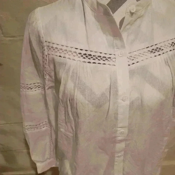 New GOOD HART ByMatilda Jane WhiteCotton Boho Lace  Peasant Button Down Shirt M - Picture 2 of 8